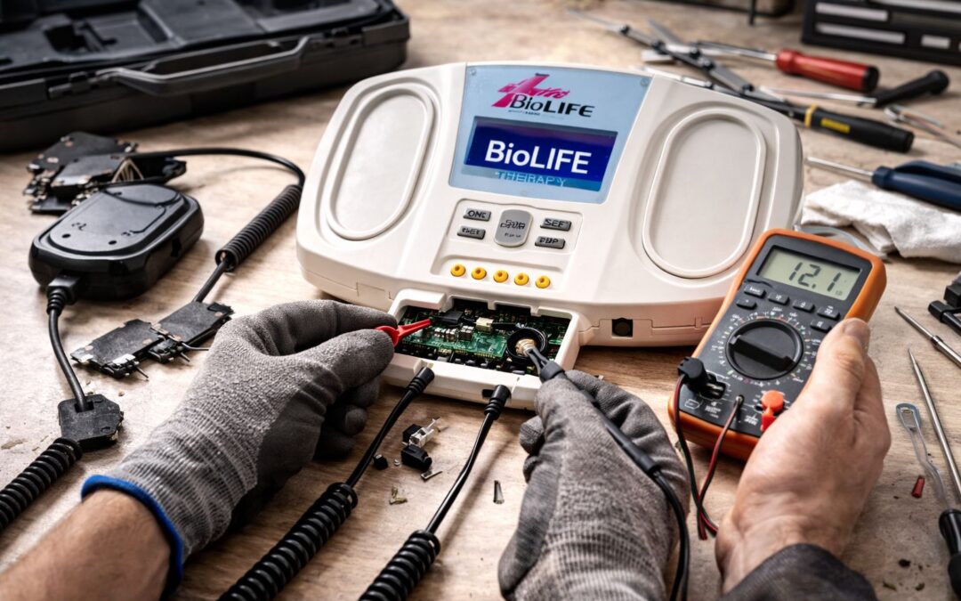 Riparazione dispositivo Biolife con controllo solenoidi e collegamenti per magnetoterapia